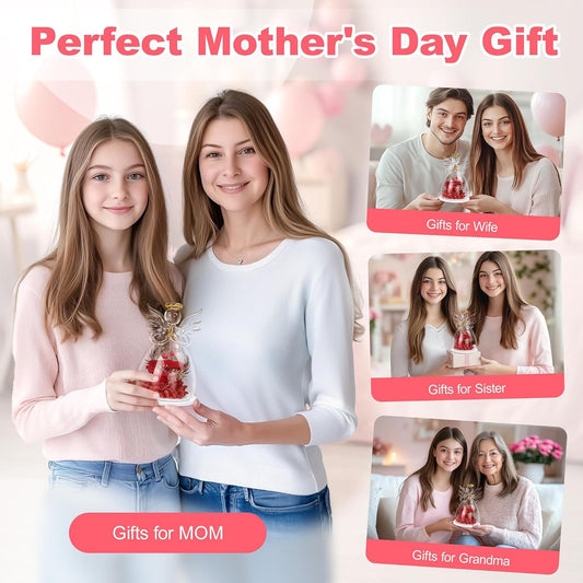 Preserved Flower Rose in Glass Angel Figurines,Moth