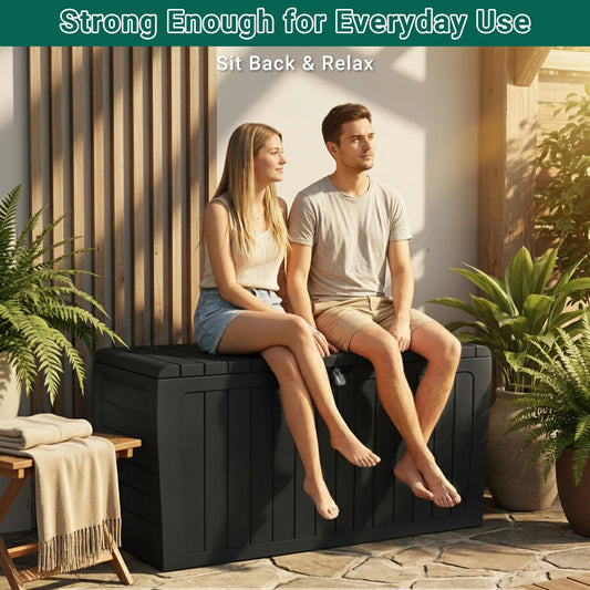 Deck Box, 75 Gallon Resin Box on Wheels, Large Outdoor Storage Box, Outdoor Waterproof Storage Chest for outside Furniture Cushions, Garden Tools, Black, D7226