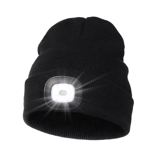 Rechargeable LED Beanie Hat with Light Unisex Warm Winter Knitted Cap Headlamp Night Lighted Flashlight for Outdoor Activities
