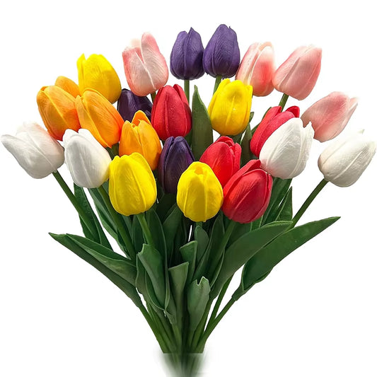 5/10/20Pcs Vibrant Multicolor 33Cm Artificial Tulip Bouquet Real Touch Faux Flowers for Home Office Weddings Easter Decorations