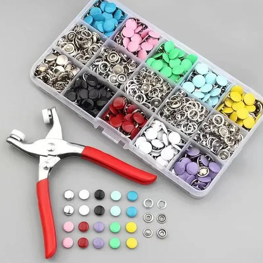 50/100Pcs Colorful Metal Sewing Buttons Solid Plier Tool Set Prong Press Studs Snap Fasteners for Installing Clothes Bags