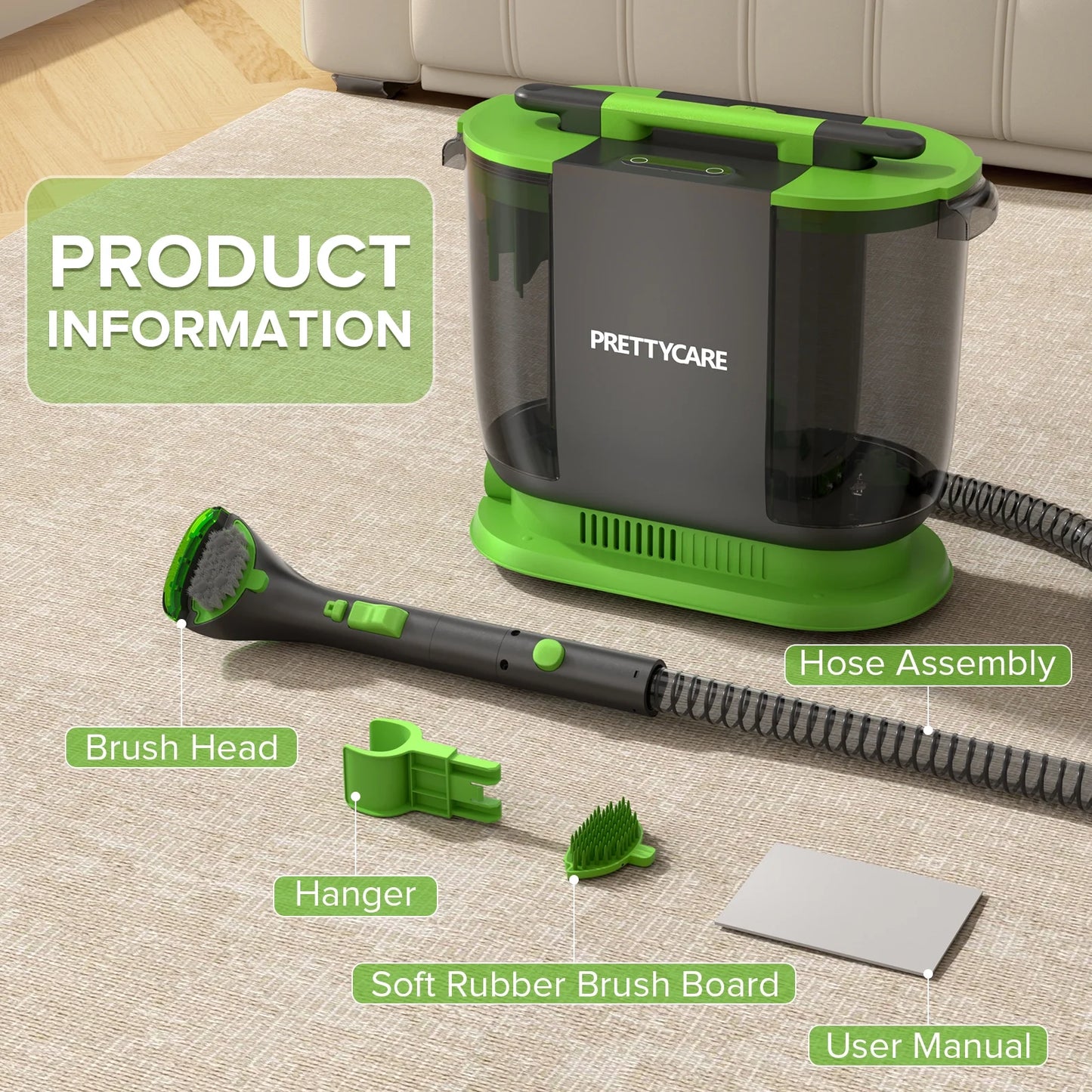 Portable Carpet Shampooer,Upholstery Cleaner,14Kpa Strong Suction Carpet Cleaner Machine,500W Powerful Motor