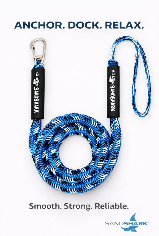 Sandshark Premium Anchor Bungee Dock Line. Boat Accessories Anchor Line Absorbs Shock to Anchors and Docks W/Stainless Steel Clip - Blue - 7-14Ft