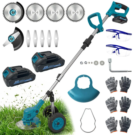 21V Cordless Grass Trimmer Battery Powered,18000Rps Weed Wacker,A Lawn Mower That Women Can Operate Alone with 2 Batteries & Charger, Lightweight Brush Cutter/Grass Trimmer, 2 Types Blade, for Lawn Yard Garden