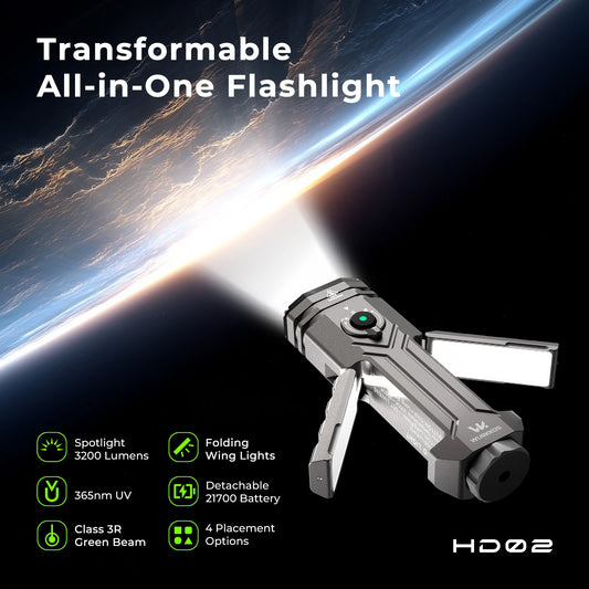 HD02 21700 LED Flashlight Mini UV 3200Lumens Rechargeable 6500K Magnetic Deformation Flashlight Portable Fishing Hunting