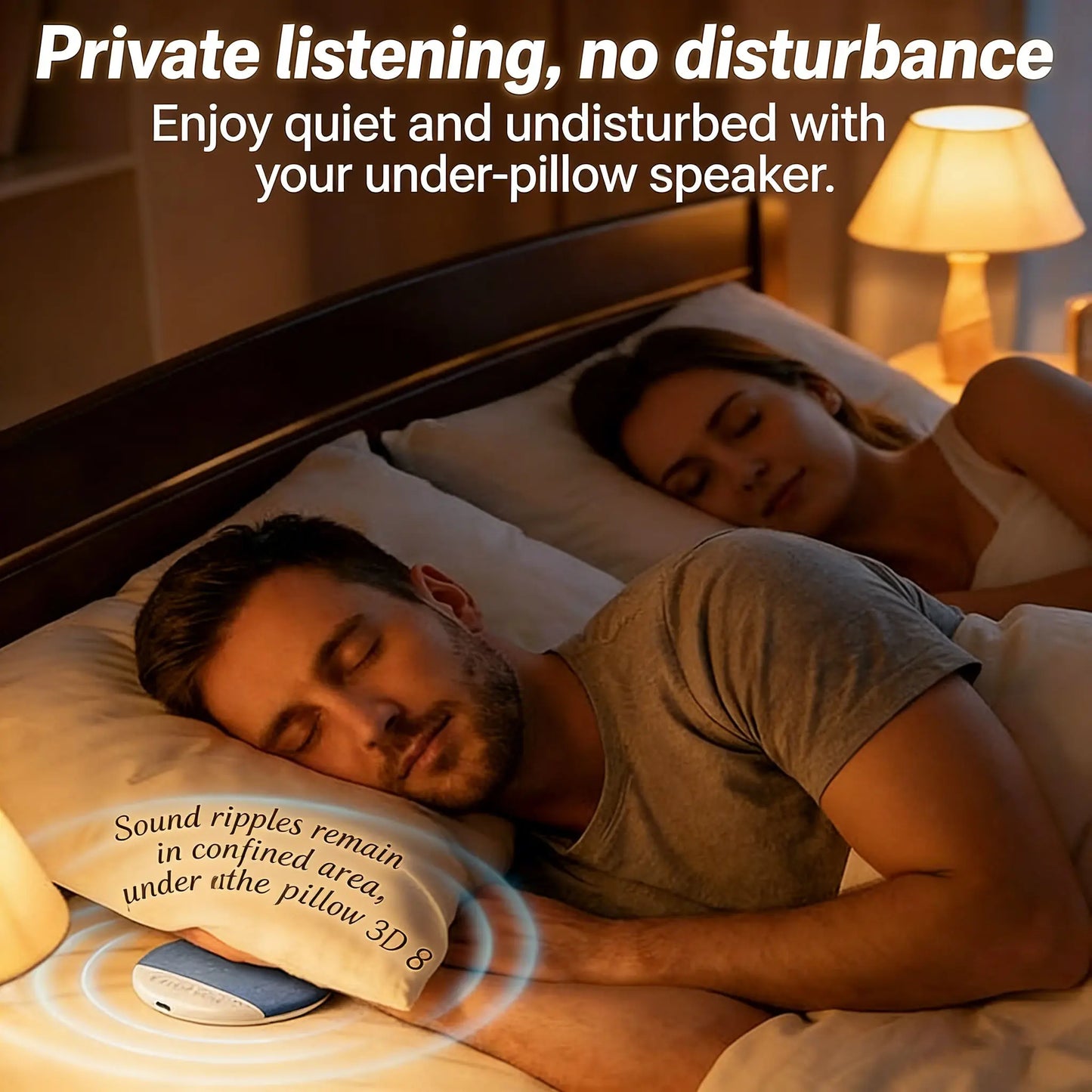 Pillow Speaker Bluetooth Wireless Ultra-Thin Bone Conduction Sleep Aid with White Noise Timer Portable Speaker for Side Sleepers Private Audio No Disturb Partner Smartphone