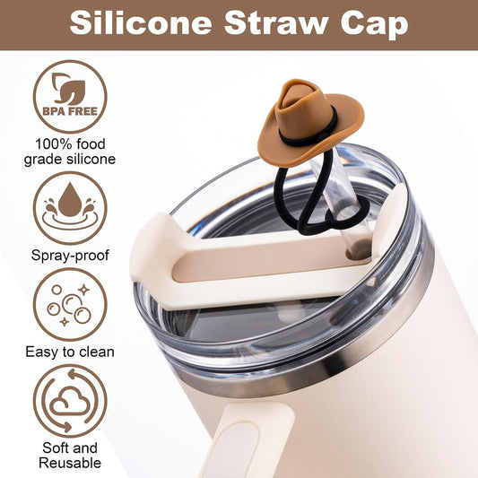 Straw Cover Cap for Stanley Cup 30 40 Oz, Silicone Straw Toppers Cowboy Hat, Tumbler Cup Accessories for 10Mm 0.4In Straws Cute Gifts Ornaments for Women