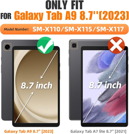 Case for Samsung Galaxy Tab A9 8.7'', Case with Magnetic Multi-Angles Stand, Card Slot for Galaxy Tab A9 8.7'' SM-X110/X115/X117, (Black)