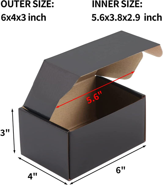 25 Pack 6X4X3 Shipping Boxes for Small Business, Black Packaging Cardboard Boxes, Moving Mailing Packing Box