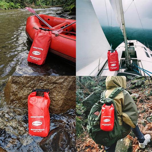 Waterproof First Aid Kit Roll Top Boat Emergency Kit with Waterproof Contents for Fishing Kayaking Boating Swimming Camping Rafting Beach Red