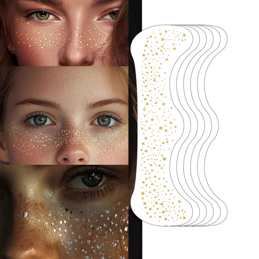 6Pcs Fake Freckle Stickers for Women Waterproof Golden Silver Glitter Temporary Tattoos for Face Makeup Holiday Music Party