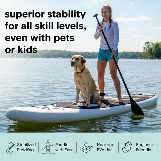 Inflatable Stand up Paddle Board - Wide Stable Design, Non-Slip Deck for Adults & Youth with Premium Paddle Board Accessories: Carry Bag, Dual Action Pump, Paddle, Ankle Leash