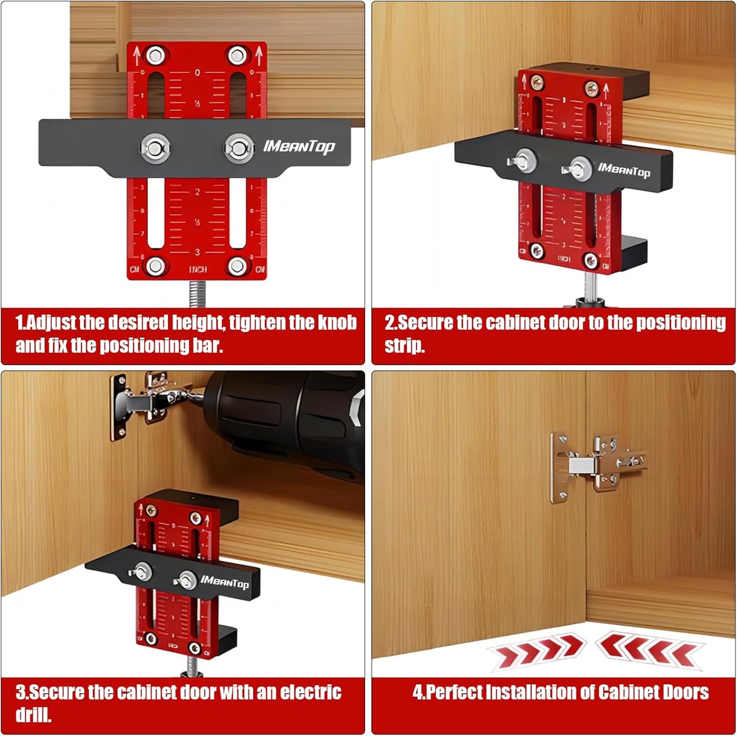 Cabinet Door Installation Positioner Jig Aluminum Alloy Cabinet Hardware Jig Adjustable Cabinet Door Mounting Jig Cabinet Installation Tools for Most Cabinet Doors