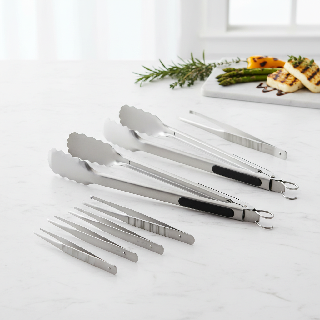 Stainless Steel BBQ & Food Tongs – 2-Pack & 4-Pack Kitchen Tweezers