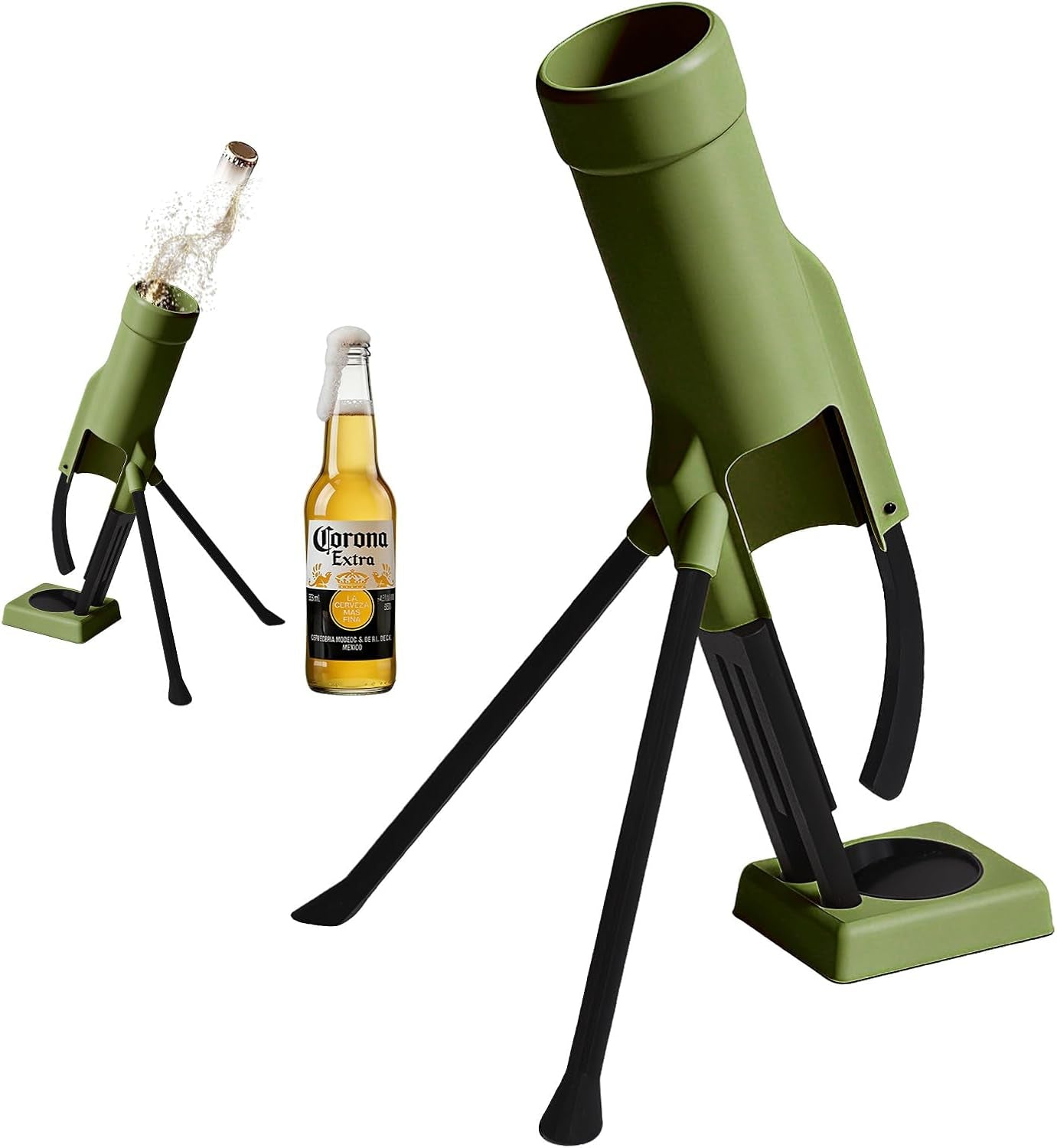 355Ml Longneck Beer Mortar Bottle Opener – Heavy-Duty Tactical Cap Launcher, Hands-Free, Party & Home Bar Decor (Green)