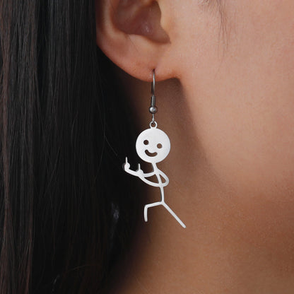 Funny Doodle Earrings for Woman 2026 Trend Punk Middle Finger Stickman Hip Hop Stainless Steel Dangle Earrings