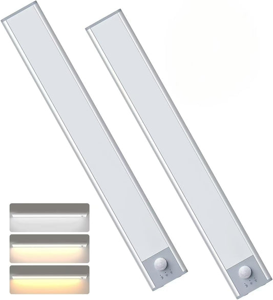2 Pack 11.8" Motion Sensor Cabinet Light, under Cabinet Lighting with 4 Modes (Auto Night/Day/Always On/Off), 3 CCT & Stepless Dimming, USB Type-C Charging, for Kitchen, Stairs