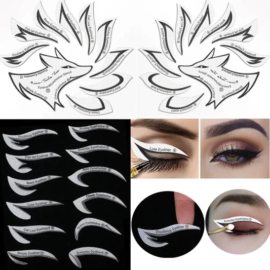 6 in 1 Crease Line Kit Stencil Eyeliner Template to Delineate Eyes Women Eyeshadow Cut Crease Silicone Eye Makeup Stencils Black