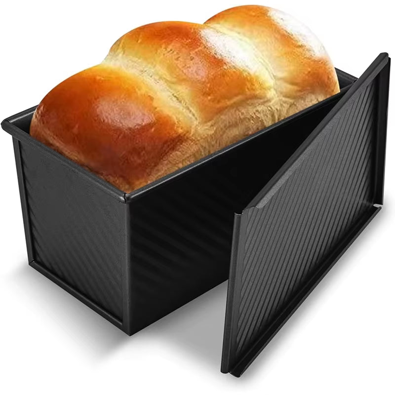 Pullman Loaf Pan with Lid 1 Lb Non-Stick Bread Pan Carbon Steel Rectangle Corrugated Toast Box Mold Cake Mold JT157