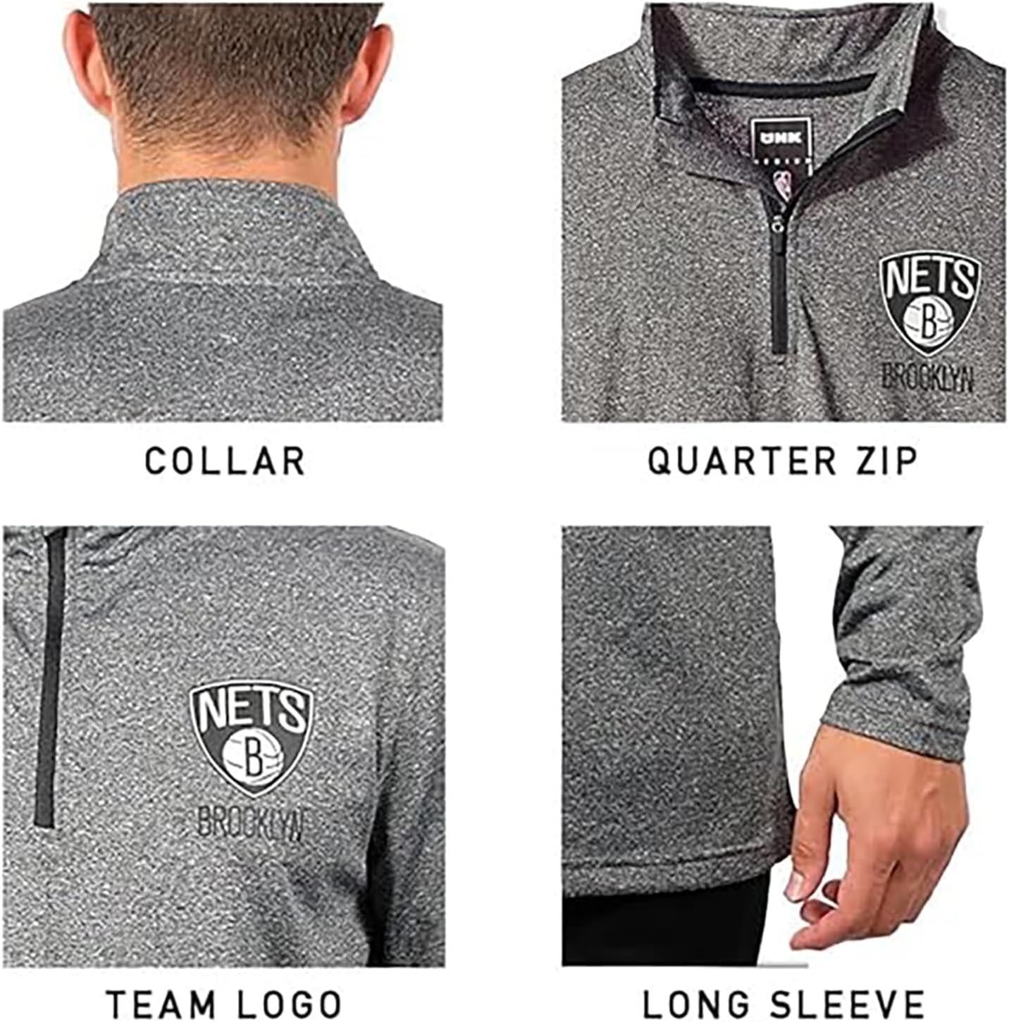 Mens NBA Official Quarter Zip Long Sleeve Pullover T-Shirt