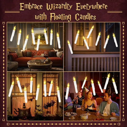 Floating Candles with Wand 12Pcs Magic Hanging Candles with Flameless Candle with Wand Remote 3D Decorations for Halloween Party