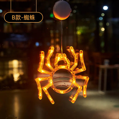 1Pc 2025 New Orange Pumpkin Ghost Suction Cup Light Halloween Decoration Autumn Window Light Halloween Home Hanging Decorations