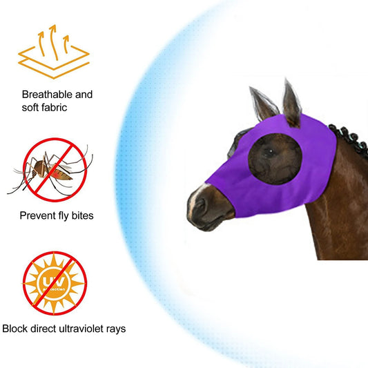 Horse Fly Mask with Ears Horse Mesh Fly Mask Breathable Elastic Horse Face Mask with Ears Riding Equestrian Equipment