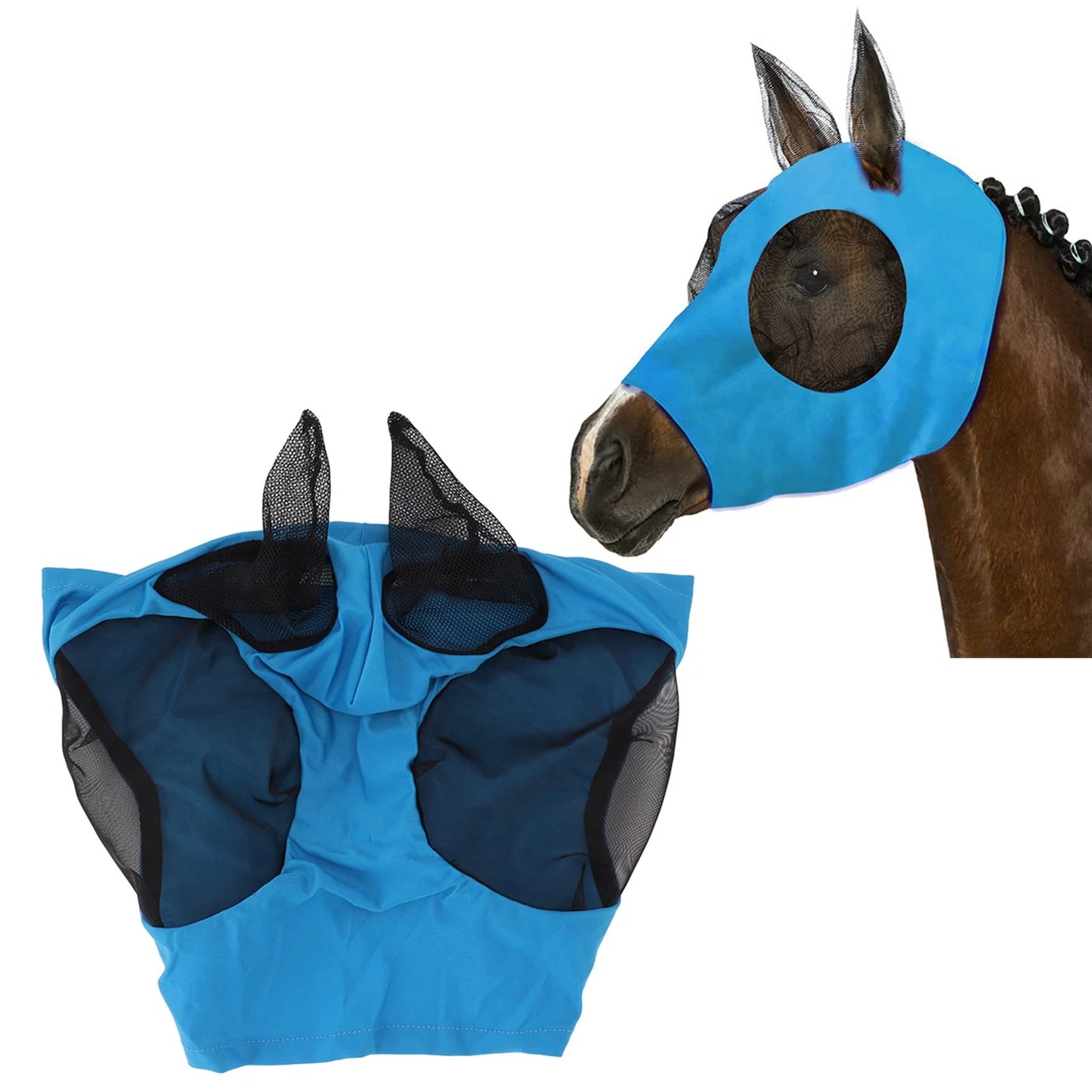 Horse Fly Mask with Ears Horse Mesh Fly Mask Breathable Elastic Horse Face Mask with Ears Riding Equestrian Equipment