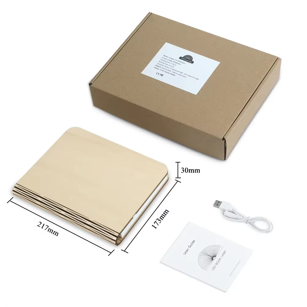 3D Wooden Foldable LED Book Night Light 3 / 5 Lighting Colors 5V USB Rechargeable Magnetic Desk Table Lamp Bedroom Bedside Decor