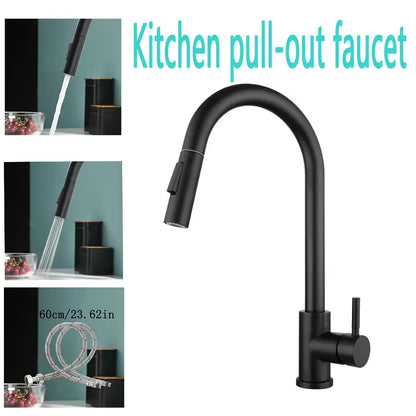 Black Kitchen Faucet Pull Out Brushed Nickle Stainless Steel Kitchen Mixed Tap Kitchen Sink Tap