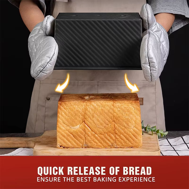 Pullman Loaf Pan with Lid 1 Lb Non-Stick Bread Pan Carbon Steel Rectangle Corrugated Toast Box Mold Cake Mold JT157