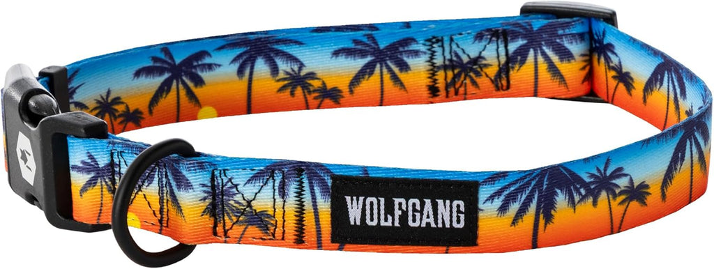 Wolfgang Heavy Duty, Adjustable Dog Collar with Quick Release Nylon Buckle for Walking & Training, Sunsetpalms Print, Medium