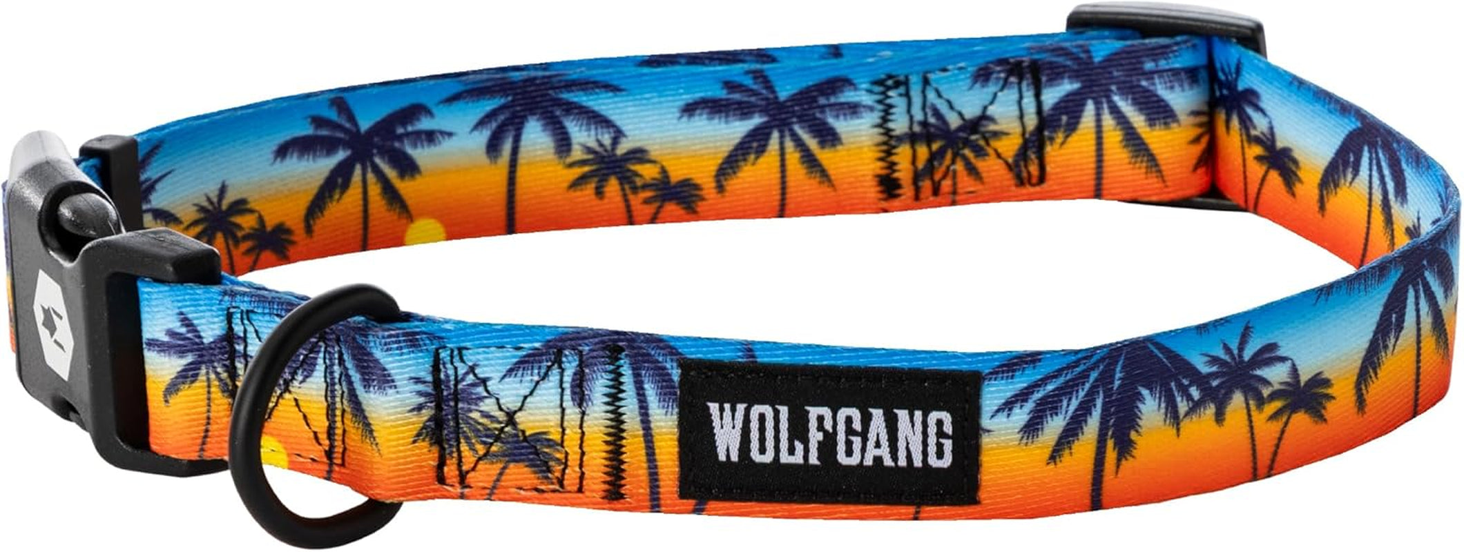 Wolfgang Heavy Duty, Adjustable Dog Collar with Quick Release Nylon Buckle for Walking & Training, Sunsetpalms Print, Medium