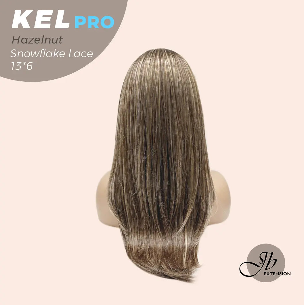 JBEXTENSION 22 Inches Hazelnut Blonde Highlight Pre-Cut 13X6 Free Part Snowflake Lace Frontlace Glueless Wig KEL PRO【BENDY EAR TABS】