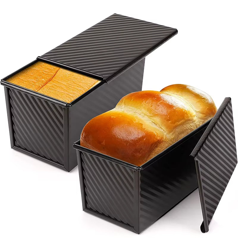 Pullman Loaf Pan with Lid 1 Lb Non-Stick Bread Pan Carbon Steel Rectangle Corrugated Toast Box Mold Cake Mold JT157