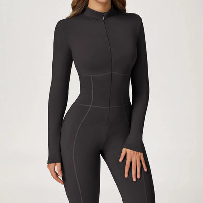 Fleece Lined One-Piece Fitness Suit for Running Yoga and Outdoor Sports Warm Tightened Romper Suitable for Autumn and Winter