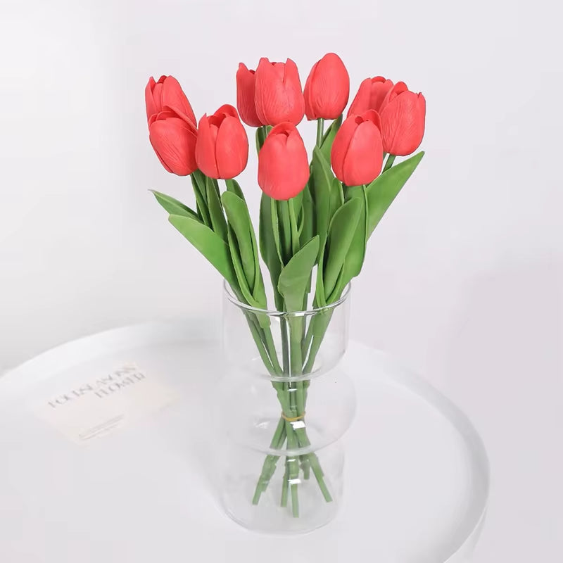 5/10/20Pcs Vibrant Multicolor 33Cm Artificial Tulip Bouquet Real Touch Faux Flowers for Home Office Weddings Easter Decorations