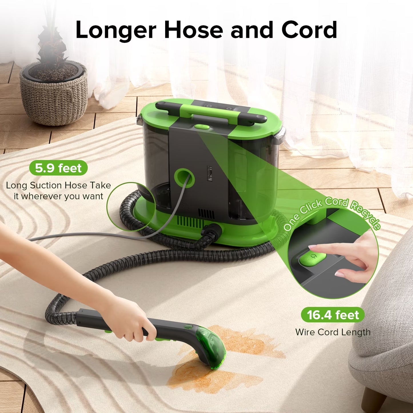 Portable Carpet Shampooer,Upholstery Cleaner,14Kpa Strong Suction Carpet Cleaner Machine,500W Powerful Motor