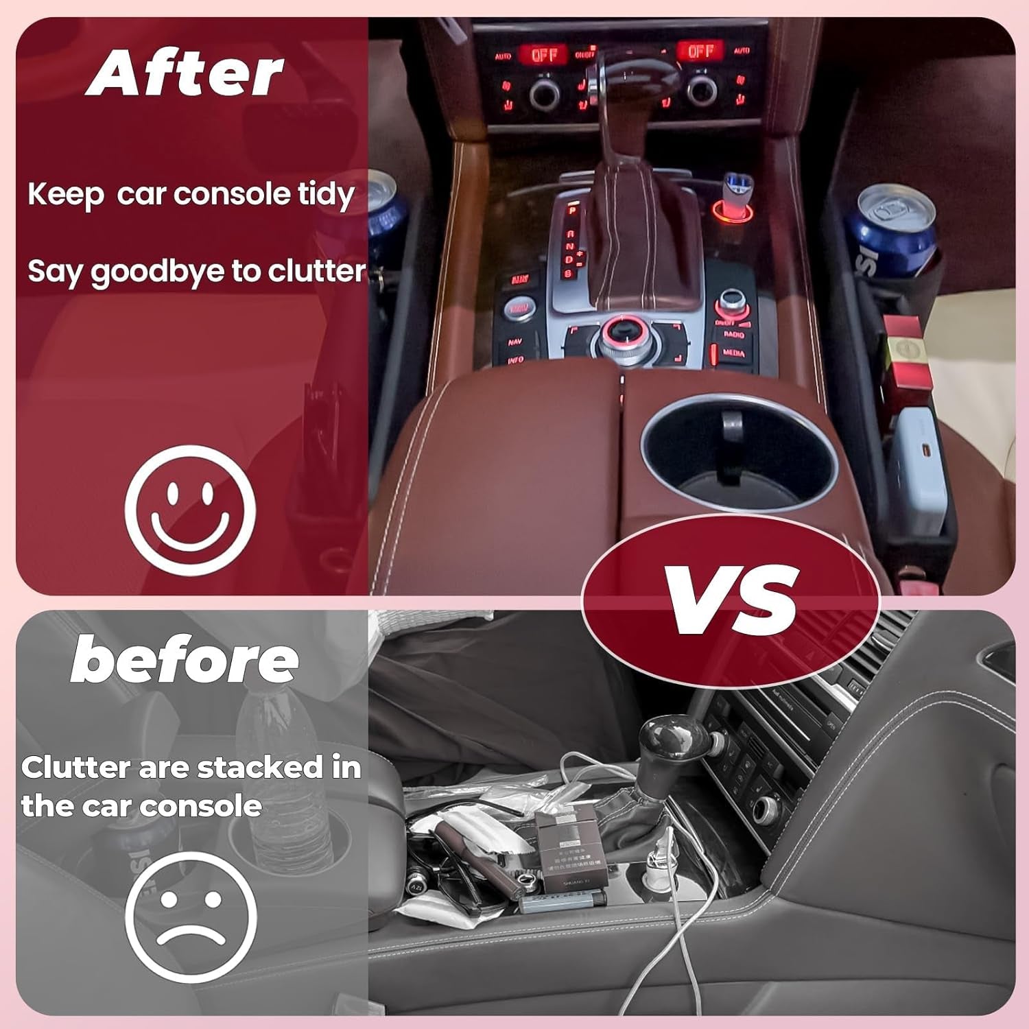 Anti-Drop Car Seat Gap Filler Organizer, Premium Leather Console Organizer, Easy Access to Phone/Keys, Universal Fit for Car SUV Truck Multi-Purpose Essentials Organizer(2Pc)