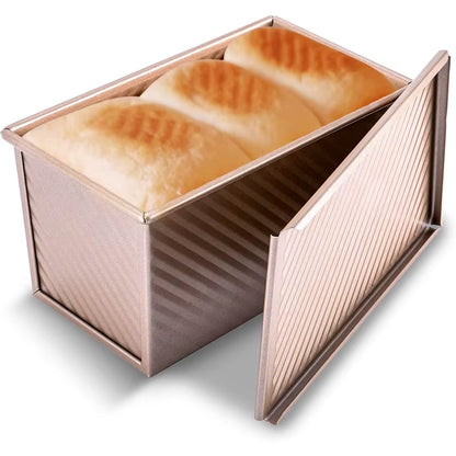 Pullman Loaf Pan with Lid 1 Lb Non-Stick Bread Pan Carbon Steel Rectangle Corrugated Toast Box Mold Cake Mold JT157
