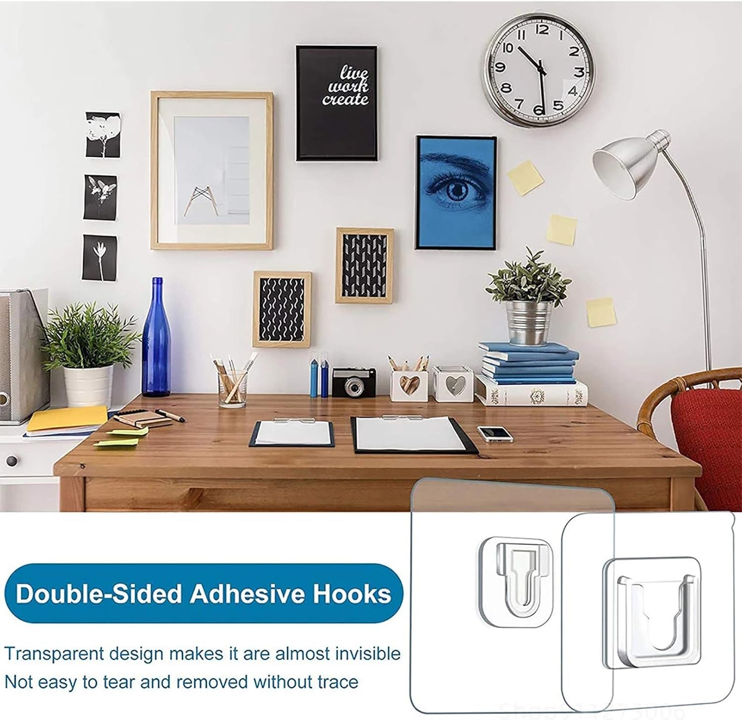 40Pcs Double Sided Adhesive Hooks Wall Hooks for Hanging,Self Adhesive Hooks for Bathroom Kitchen Office Hanging(20Set)