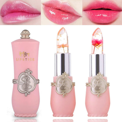 2 Pack Crystal Flower Jelly Lipstick,Magic Color Changing Lipstick,Ph Clear Temperature Color Changing Lipgloss,Lip Balm,Long Lasting Nourishing Moisturizing Lip Stick Set(Set A)