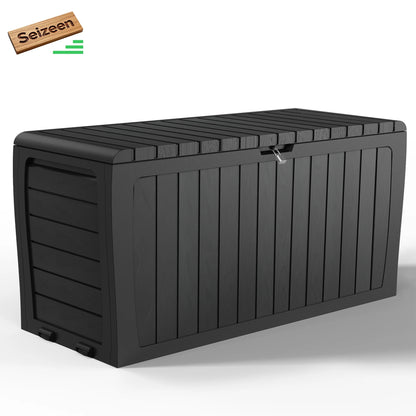 Deck Box, 75 Gallon Resin Box on Wheels, Large Outdoor Storage Box, Outdoor Waterproof Storage Chest for outside Furniture Cushions, Garden Tools, Black, D7226