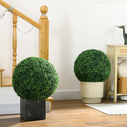 Artificial Boxwood Topiary Ball Set of 2 19.7 Inch Faux Plant, Uv-Protected Anti-Fading Fake Plants for Home Indoor Outdoor Porch, Green