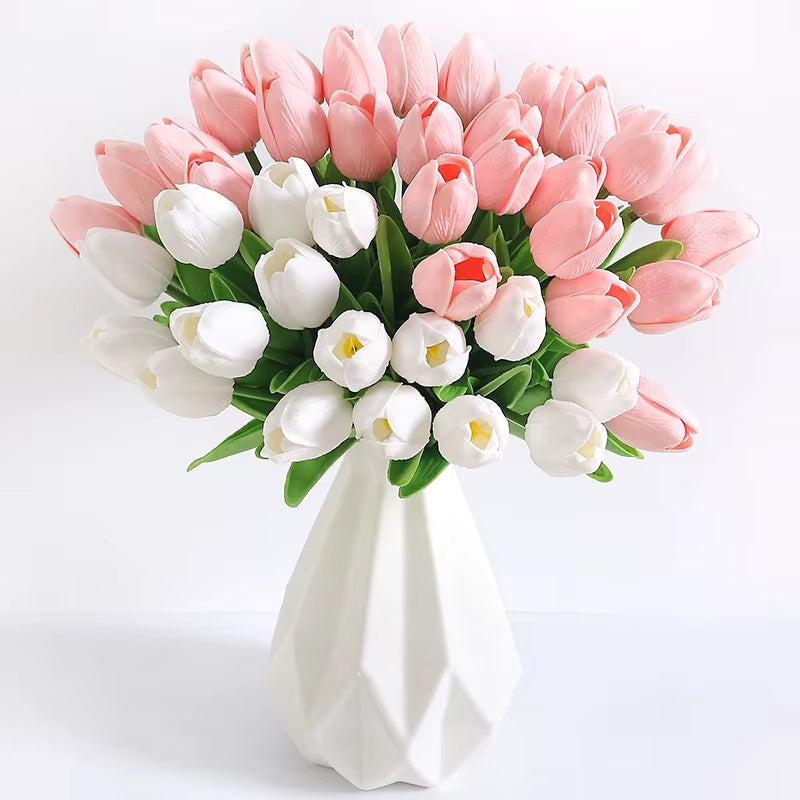 5/10/20Pcs Vibrant Multicolor 33Cm Artificial Tulip Bouquet Real Touch Faux Flowers for Home Office Weddings Easter Decorations