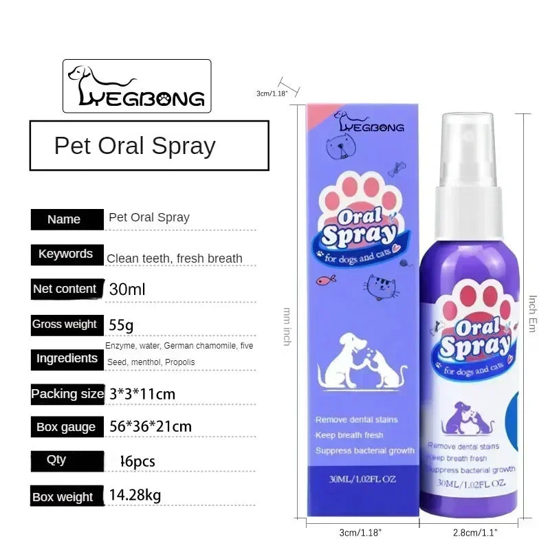 Pet Teeth Cleaning Spray Oral Care Remove Tooth Stains Keep Fresh Breath for Cats and Dogs Whitening Remove Bad Breath