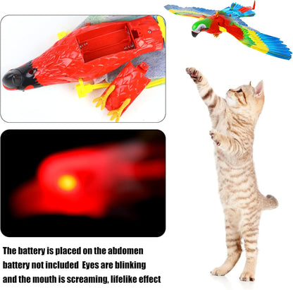 Simulation Bird Cat Toy with Lights and Sound, Interactive Hanging Spinning Electric Toy Bird for Cats Indoor Ceiling Kitten Play Chase Exercise Eliminating Boredom(Parrot)