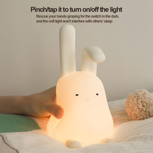 Cute Bunny Lamp, Kawaii LED Desk Decor Nightlight with Phone Stand Feature, Super Squishy Silicone Portable Light with Timer, Xmas Birthday Ideal Gifts for Baby Kid Adult