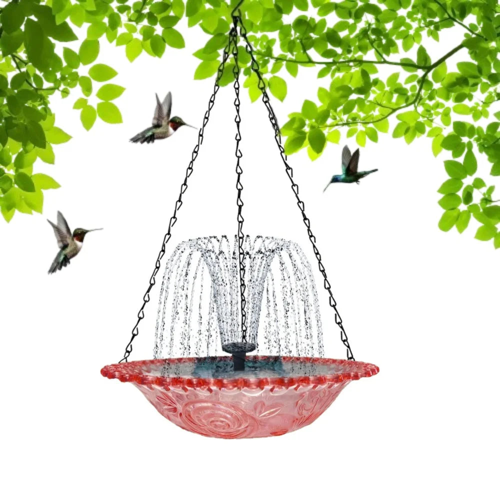 Comedero De Colibrí Con Energía Solar, Nueva Fuente De Baño Y Comedero 2 En 1 Para Colibríes 2025, Tazón De Vidrio Para Exteriores Para Colgar En El Jardín O Patio Trasero, Rosa