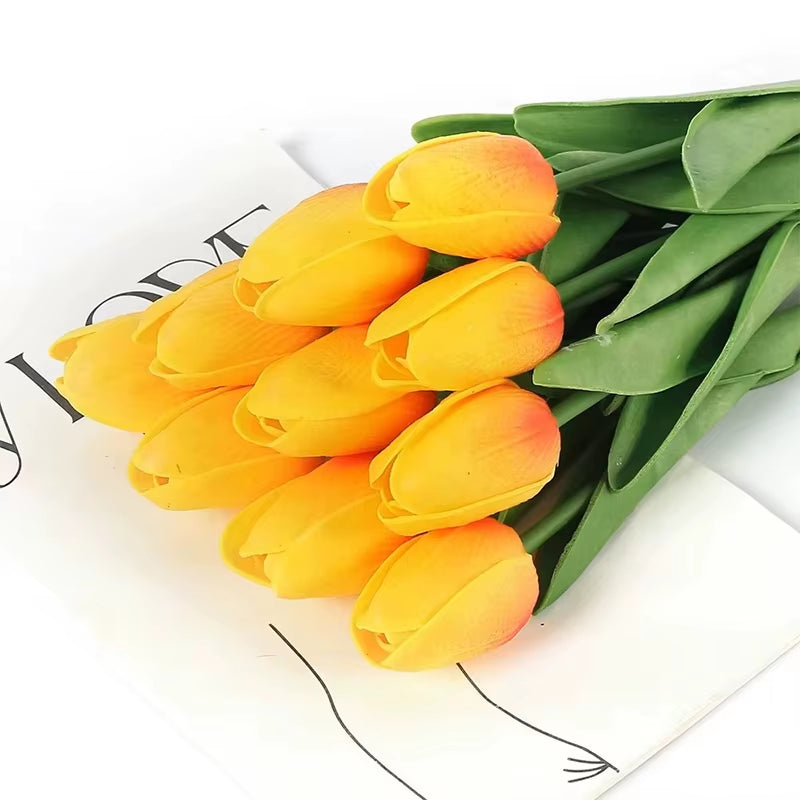 5/10/20Pcs Vibrant Multicolor 33Cm Artificial Tulip Bouquet Real Touch Faux Flowers for Home Office Weddings Easter Decorations